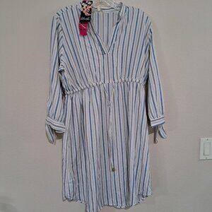 NEW Blush Maternity dress stripped tie at waist long and light weight Pregnancy